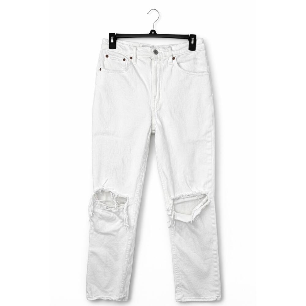 Abercrombie & Fitch White Distressed Straight Jeans Ultra High Rise Size 27 (4R)